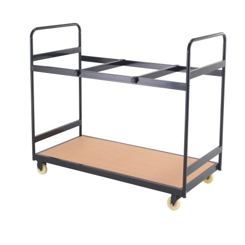 Titan 20 exam desk trolley with black metal frame wooden base and four castor wheels