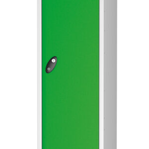 Green Probe golf locker with a silver frame and black handle