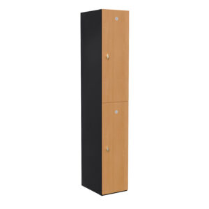 Probe TimberBox locker with black sides and two wood effect doors with silver handles