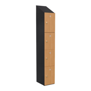 Probe TimberBox locker unit with four timber doors and a black frame