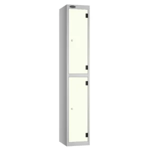 Probe Zenbox aluminium locker with three cream doors and a silver frame