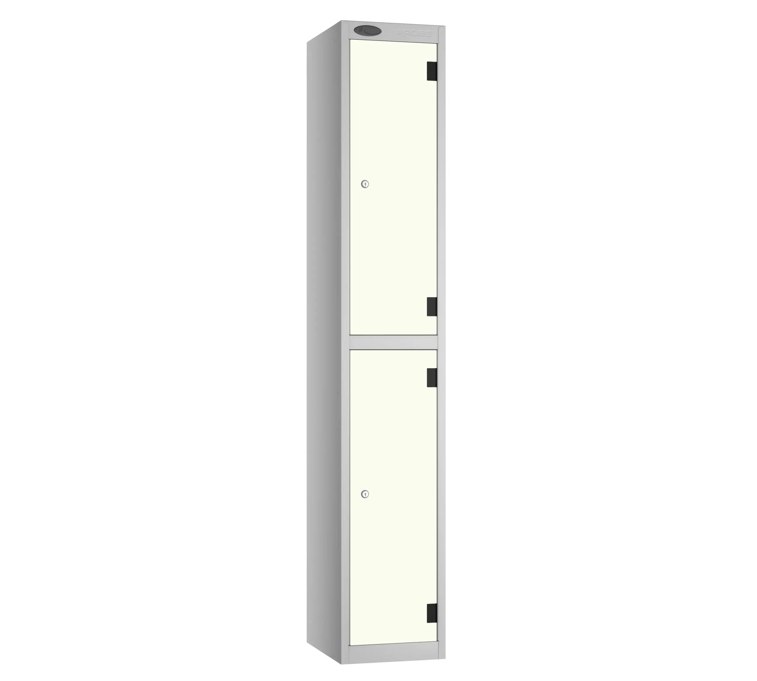 Probe Zenbox aluminium locker with three cream doors and a silver frame